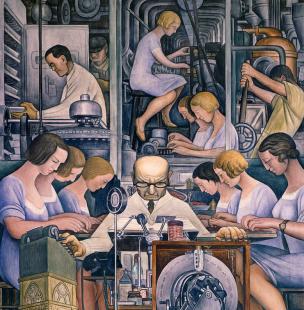 La fresque de Diego Rivera représentant les sciences pharmaceutiques sur les murs du Detroit Institut of Art 